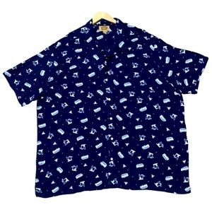 The Foundry Supply Co Men's Button Down Casual Shirt LT Navy Icon Print 2XL